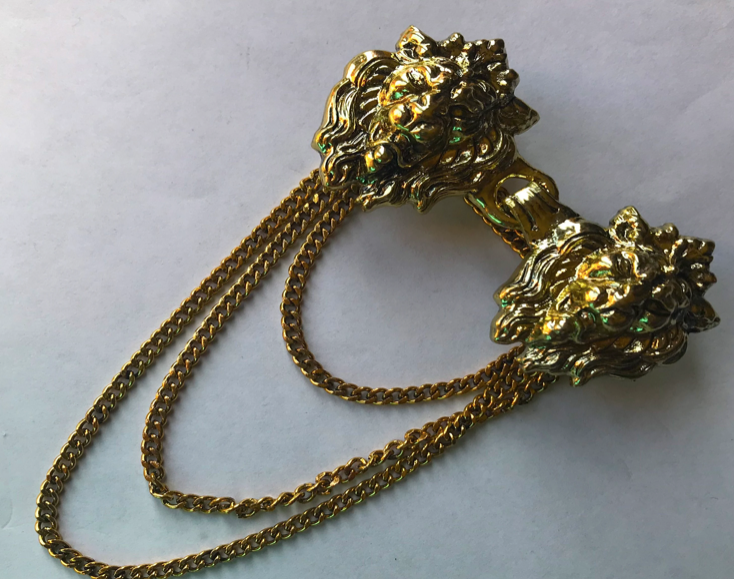 Cloak Clasp - Lion Cloak Clasp with chain Silver or Gold