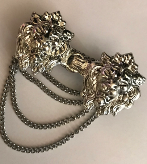 Cloak Clasp - Lion Cloak Clasp with chain Silver or Gold