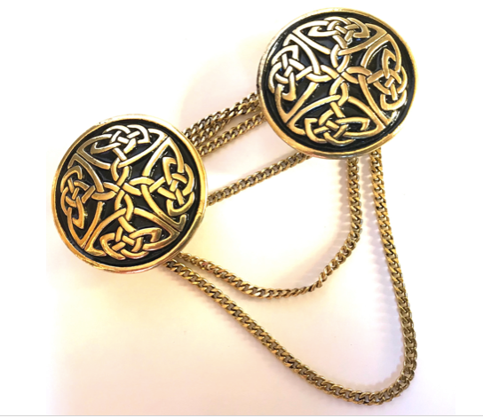 Cloak Clasp - Round Celtic Cloak Clasp with chain Silver or Gold