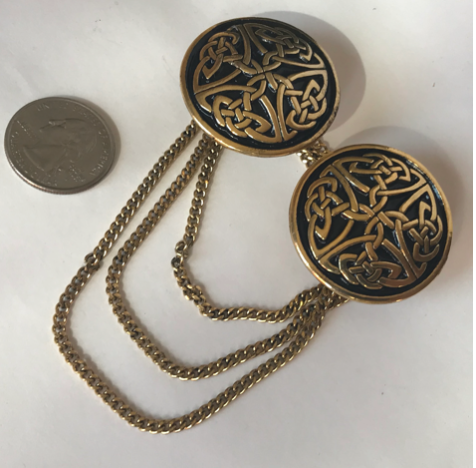 Cloak Clasp - Round Celtic Cloak Clasp with chain Silver or Gold