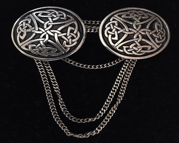 Cloak Clasp - Round Celtic Cloak Clasp with chain Silver or Gold