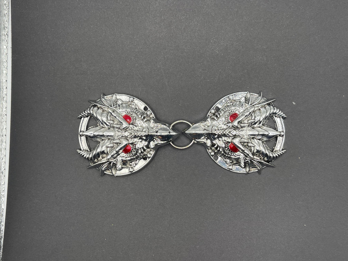 Cloak Clasp - Silver Red Eye Dragon Cloak Clasp