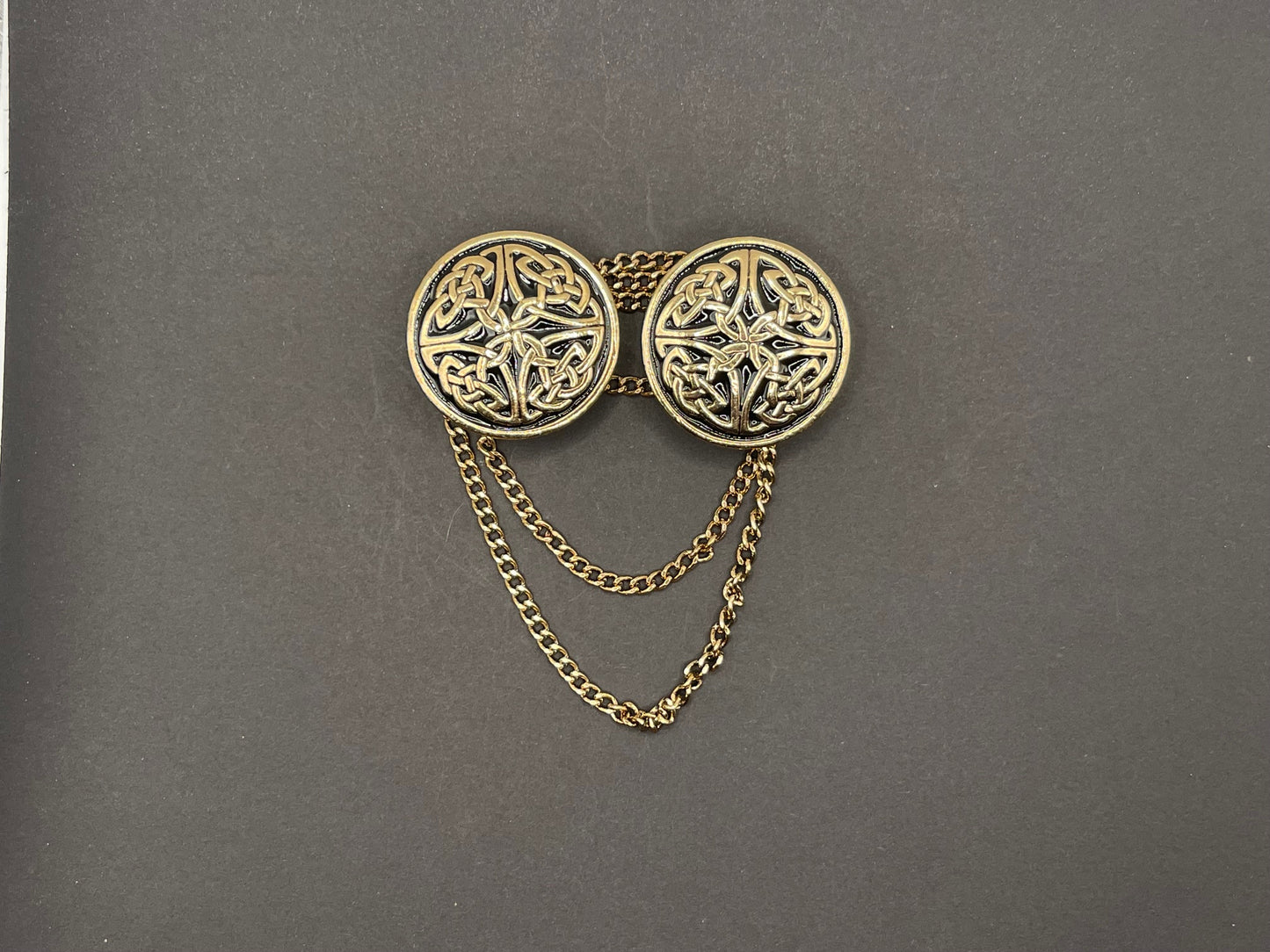 Cloak Clasp - Round Celtic Cloak Clasp with chain Silver or Gold