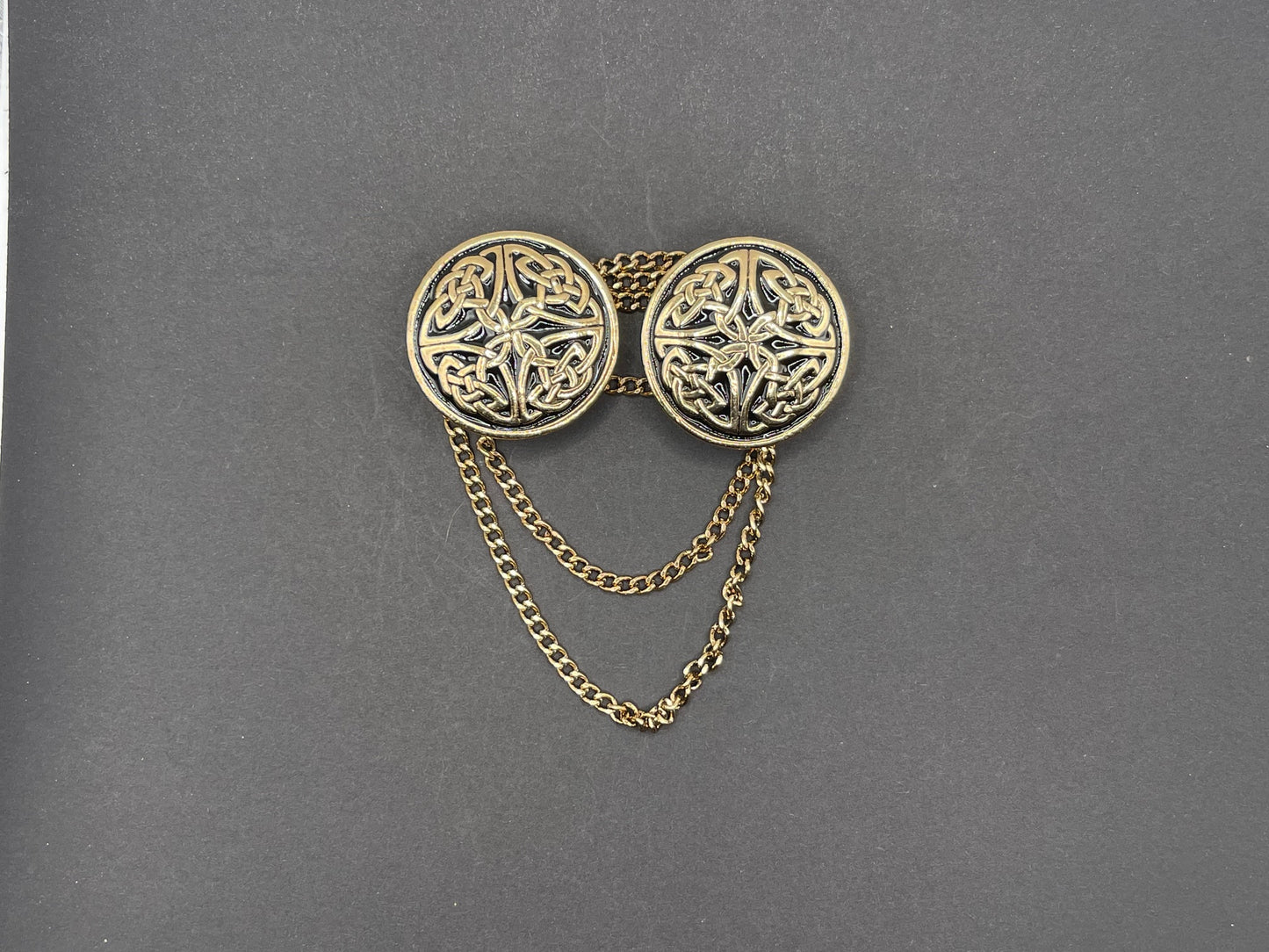 Cloak Clasp - Round Celtic Cloak Clasp with chain Silver or Gold