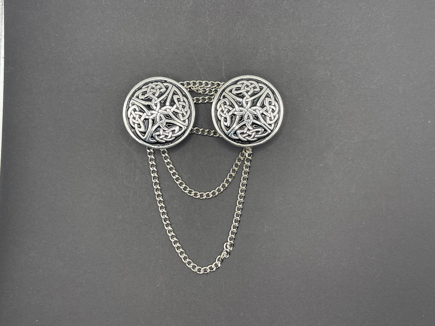 Cloak Clasp - Round Celtic Cloak Clasp with chain Silver or Gold