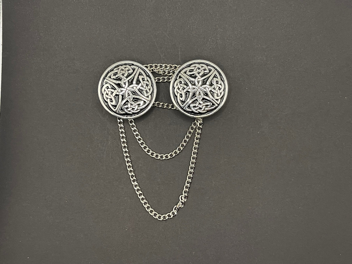 Cloak Clasp - Round Celtic Cloak Clasp with chain Silver or Gold