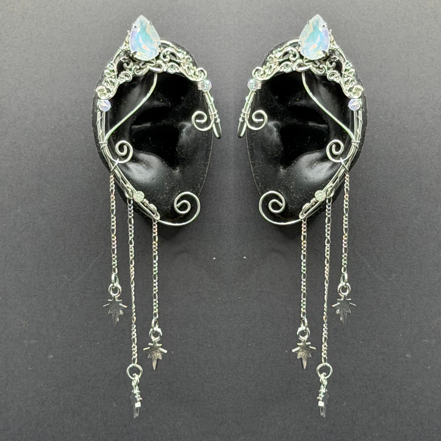 Elf Ear - Dangle Elf Ear Cuff with pear shaped stone Silver or Gold