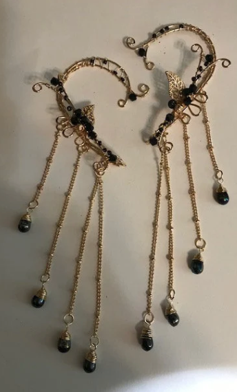 Elf Ears - Pair of Gold Dangle Elf Ears in Black, Purple, Green, Blue or Clear