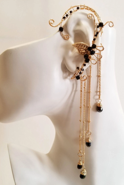 Elf Ears - Pair of Gold Dangle Elf Ears in Black, Purple, Green, Blue or Clear