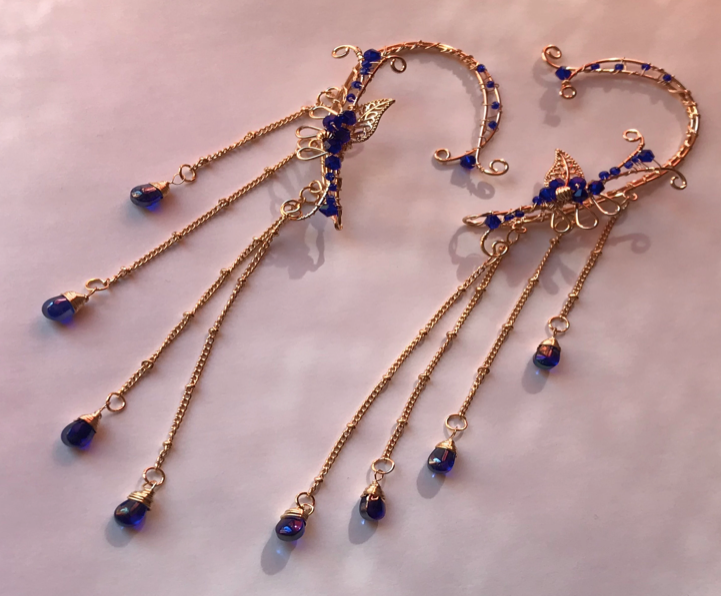 Elf Ears - Pair of Gold Dangle Elf Ears in Black, Purple, Green, Blue or Clear