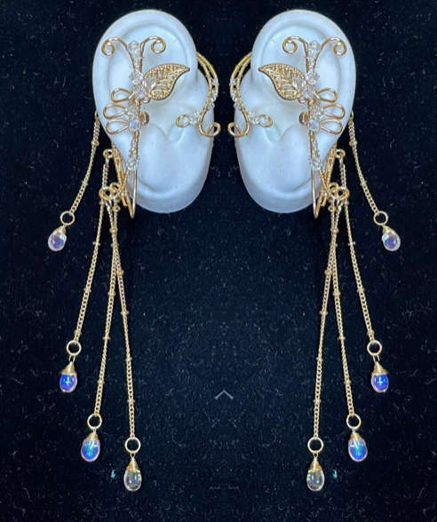 Elf Ears - Pair of Gold Dangle Elf Ears in Black, Purple, Green, Blue or Clear