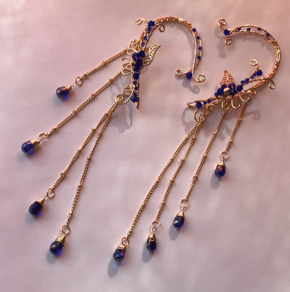 Elf Ears - Pair of Gold Dangle Elf Ears in Black, Purple, Green, Blue or Clear