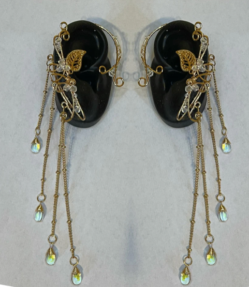 Elf Ears - Pair of Gold Dangle Elf Ears in Black, Purple, Green, Blue or Clear