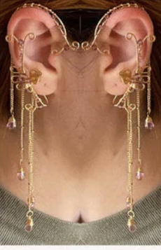 Elf Ears - Pair of Gold Dangle Elf Ears in Black, Purple, Green, Blue or Clear