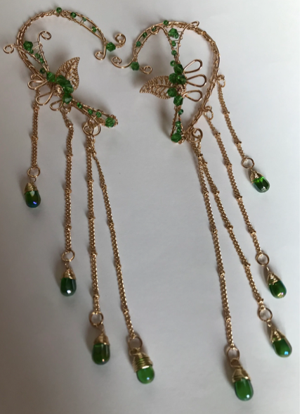 Elf Ears - Pair of Gold Dangle Elf Ears in Black, Purple, Green, Blue or Clear