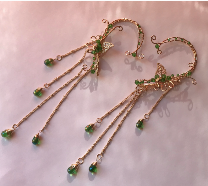 Elf Ears - Pair of Gold Dangle Elf Ears in Black, Purple, Green, Blue or Clear