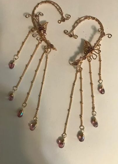 Elf Ears - Pair of Gold Dangle Elf Ears in Black, Purple, Green, Blue or Clear