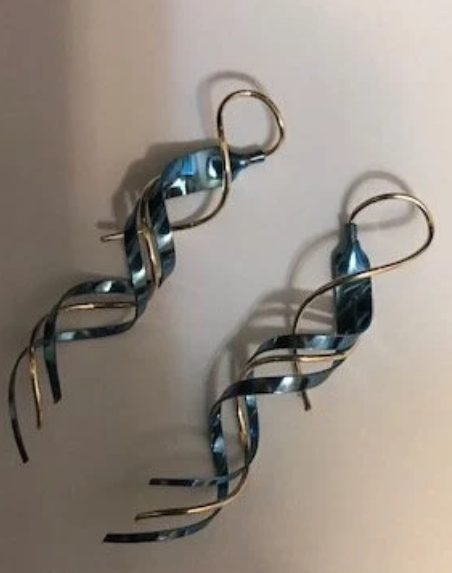 Earrings - Long Titanium and Sterling Silver swirl earrings. 2.25 inches long