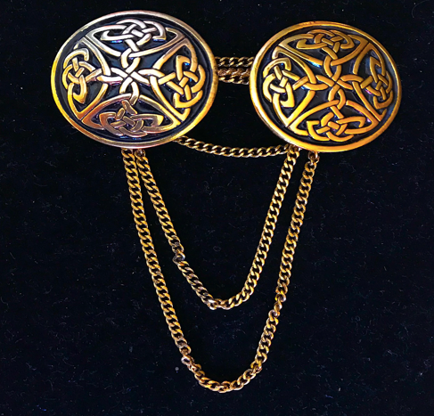 Cloak Clasp - Round Celtic Cloak Clasp with chain Silver or Gold
