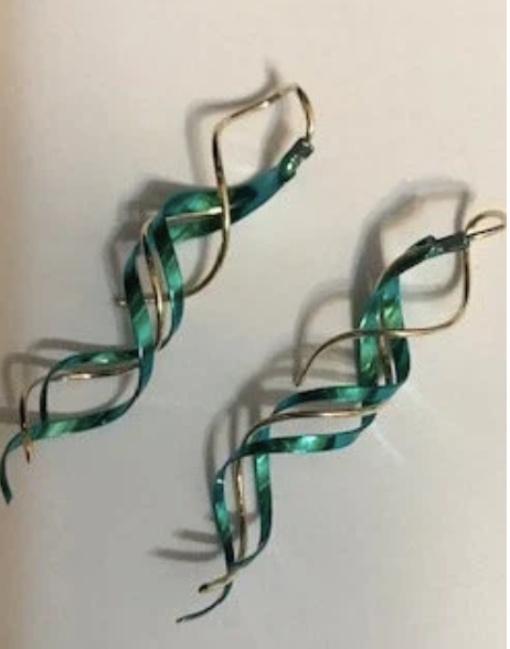 Earrings - Long Titanium and Sterling Silver swirl earrings. 2.25 inches long